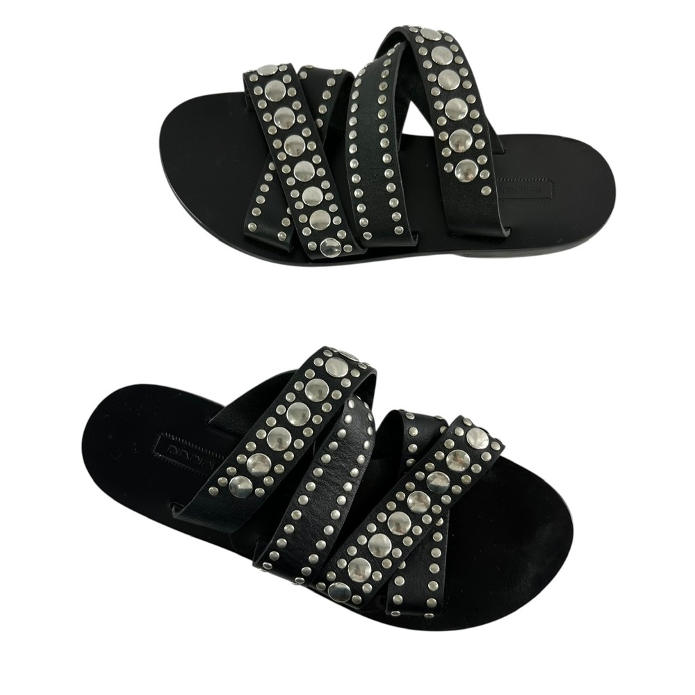 Genuine NANNI Black Leather Studded Sandals Size 36 6 US Made In Italy